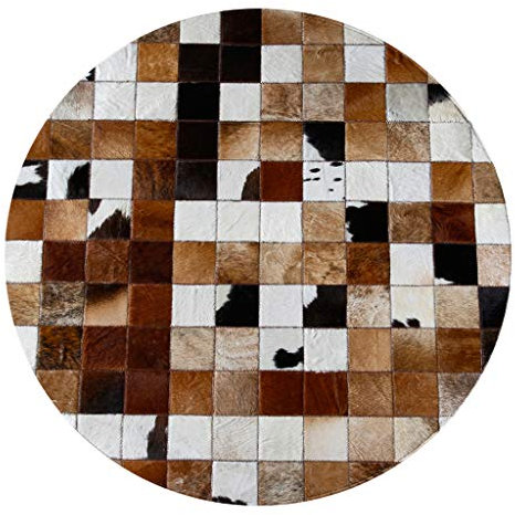 Große Runde Kuhfell Teppiche Patchwork Braun kuhfell Decke Deko Kuhhaut Teppiche for Wohnzimmer Schlafzimmer Kinder-Zimmer Modern Design Home Decor