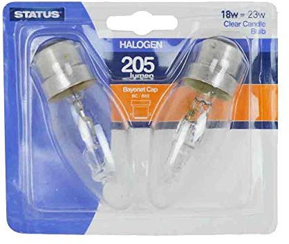 Status 5 x Twin Pack Halogen Candle 18watt BC B22 Bayonet Cap Clear Equivalent to 23watt Warm Light Colour 2700k