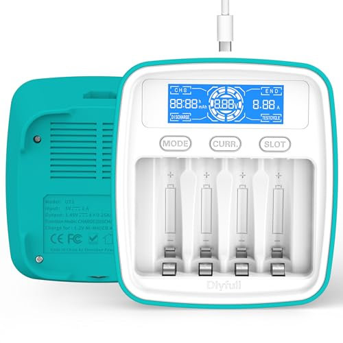 Dlyfull Fast AA AAA Battery Charger - Intelligent NI-MH NI-CD Battery Charger with Repair, Discharge Function