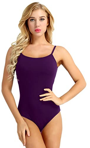 CHICTRY Body da Danza Donna con Spalline Sulla Schiena Vestito da Balletto Ragazza Leotard Classico Bodysuit Ginnastica Dancewear Ballo Aderente Performance Allenamento Viola S
