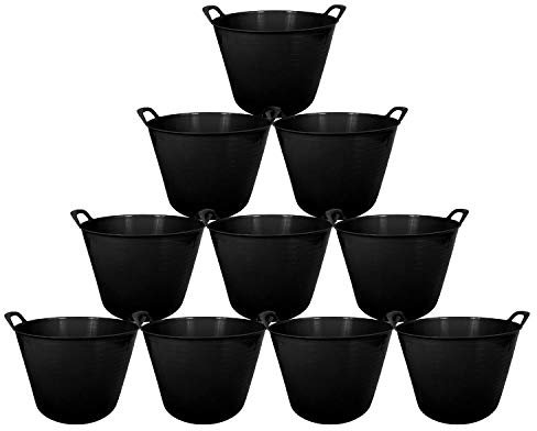 42L 42 Litre Large Eco-Friendly Recycled Flexi Tub - Black - Multi Purpose Robust Flexible Storage Container Bucket, Set of 10.
