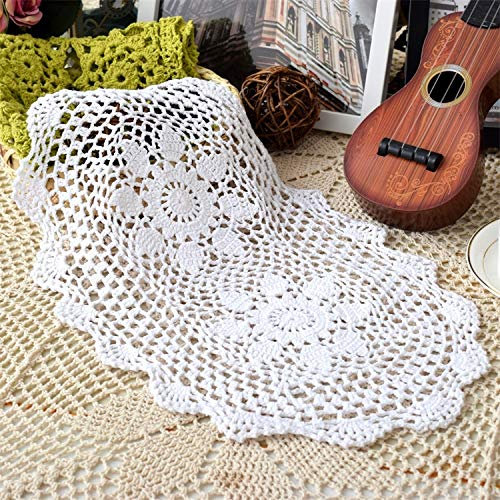 Yulakes 2 Stück Oval Handgehäkelte Doilies ,Handarbeit Geklöppelt Spitzendeckchen Baumwolle Placemat Blume Matte,Spitzendeckchen Häkeldeckchen Tischdecke Handarbeit Vollhäkel Deckchen 30x 40cm