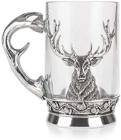 AE Williams Stunning Pewter Highland Stag Glass Tankard