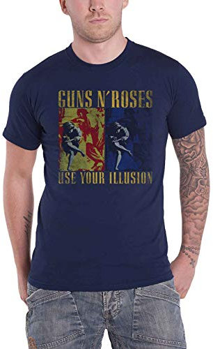 Guns N' Roses T Shirt Use Your Illusion Band Logo Official Mens Navy Blue L