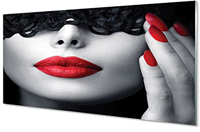 Tulup Impression sur Verre - 140x70cm Tableau Decoration Murale Photo Image lèvres Bouche décoratifs pour Salon Chambre - lèvres Rouges Femme