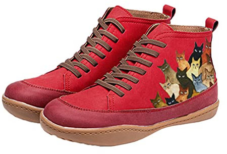 Onsoyours Confortables Support De Voûte Bottes Rétro Bottines Femme Plat Arch Support Vintage Bottes Cuir à Lacets Chaussures Confort Pieds Sensibles Fille pour Randonnée Sport B Rouge 40 EU