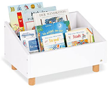PINOLINO Kinderbücherregal Ando - Skandinavisches Design, 2 stufenförmige Fächer, weißes MDF, mit abgerundeten Holzfüßen, Regal für Kinder ab 3 Jahren, Weiß, breit