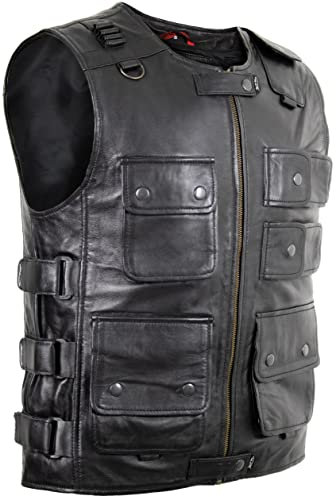 MDM Leichte Biker Weste mit vielen Taschen aus echtem Lammnappa Leder (2XL)