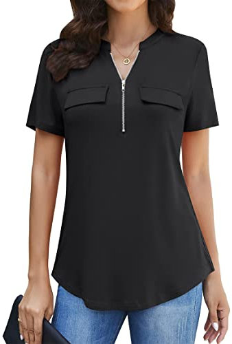 Chemises à carreaux avec col en V et manches longues et fermeture éclair pour femme, D01 - Noir., L