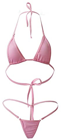 Femme Maillot de Bain Deux Pièces Sexy Brésilien Bikini String Tanga Ensemble Lingerie Swimwear De Plage Micro Mini Bra Triangle String à Ficelles Dos Nu Bikini Femmes 2 Pieces Rose (1 Set)