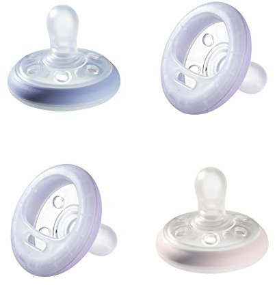 Tommee Tippee Natürlich Geformter Schnuller für die Nacht, Hautähnliche Textur, Symmetrische Kiefergerechte Form, Leuchtet im Dunkel, 6-18 Monate, 4-er Set, 433563