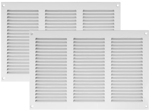 Vent Systems 30 x 20 cm - Packung mit 2 Lüftungsschlitz-Abdeckungen - Weiß – Metall-Luftrücklauf-Grill mit eingebautem Schädlingsschutz