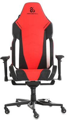 NEWSKILL Banshee Silla Gaming con Respaldo reclinable 180°, Soporte Lumbar Ajustable, tapizado Premium de Piel sintética y reposabrazos 4D Rojo