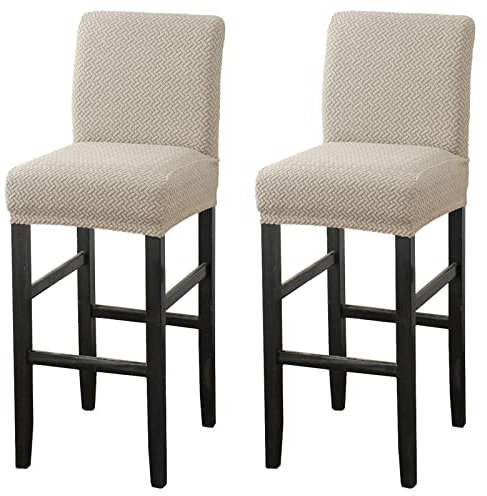 MUPOO Bar Stuhlhussen,2 Stück Stretch Jacquard Abnehmbarer Waschbarer Stuhl Schonbezug,Dining Chair Barhocker Zähler Schonbezüge Esszimmer Stuhl Schonbezug(2 Stück Khaki)