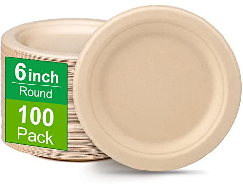 Greconv Lot de 100 assiettes en carton jetables 100 % compostables pour dessert, gâteau, apéritif, assiettes en carton marron robustes de 15,2 cm