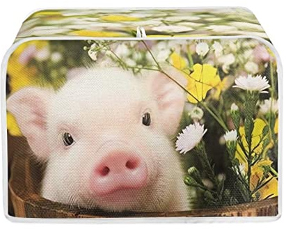 Buybai Küchen-Toaster-Abdeckungen, 2 Scheiben, breiter Schlitz, niedliches 3D-Schweinemuster, für kleine Geräte, staubdichte Brotbacker-Abdeckungen