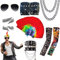 Echehi 80er 90er Jahre Outfit Für Herren 11-Tlg. Punker Kostüm Mit Irokesen Perücke, Rapper Kette, Sonnenbrille, Tattoo Ärmel, Punk-Armbänder, Handschuhe, Ringe Karnevalskostüme Set Für Männer Frauen