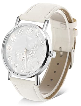 Tbest Reloj, Günstige Damenuhren Modische Pu-Lederband Quarzuhr Damen Weiblich Analog Armbanduhren Weiß (Weiss)