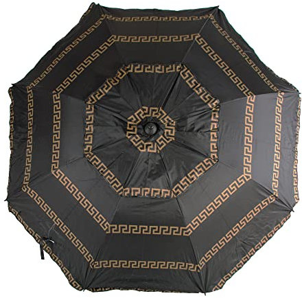 CREVICOSTA QUALITY MARK MARCAS DE CALIDAD - Sombrilla 220 cm con Espiral y Poste de Recorrido Total. Protección total contra los Rayos UV. 8 Varillas (Olimpia Negro)