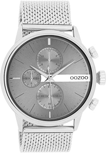 Oozoo Timepieces Herren Uhr in Silber Grau | Armbanduhr Herren mit Mesh Metallarmband | Hochwertige Uhr für Männer | Edle Analog Herrenuhr in rund C11101