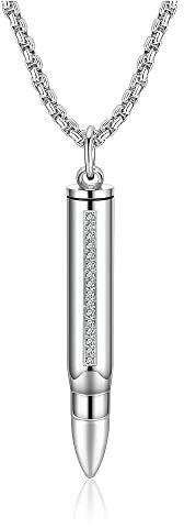 AllerPierce Cremation Urn Necklace Stainless Steel Ashes Keepsake Bullet Pendant Memorial Jewelry for Women Men