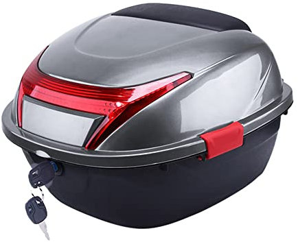 HDBODY Großes Fassungsvermögen Topcase Motorradkoffer Mit Rotem Warnreflektor Und Grundplatte Für Die Montage Universal Scooter Case Boot Für Motorrad Und Scooter,Grau,37x41x27cm