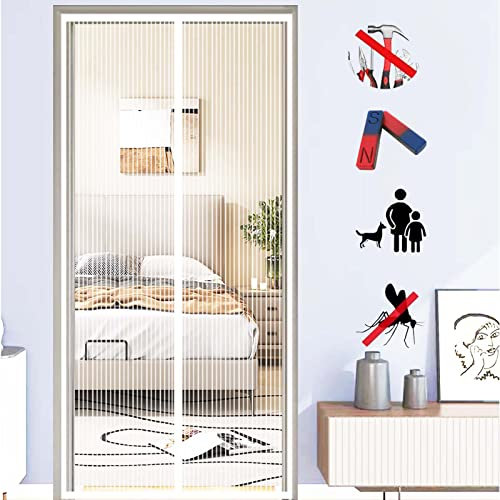 ZFEBHMY Zanzariera Magnetica Porte,Autoadesivo Rete Anti Zanzare A Mani Libere Auto Chiusura,Zanzariera Magnetica Adesivo,Facile Montaggio, per Porte e finestre-White A|| 75x240cm(29x94inch)