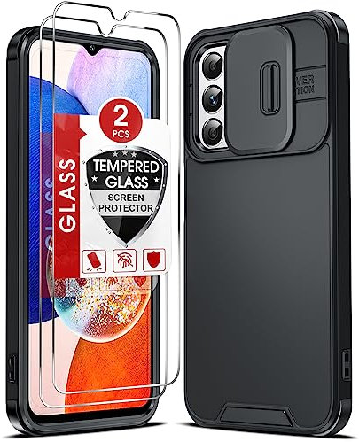 LeYi für Samsung Galaxy A14 Hülle Kameraschutz, Samsung A14 4G/5G Handyhülle mit Panzerglas [2 Stück], A 14 Schutzhülle Hybrid PC + TPU Bumper Hardcase Stoßfest Kratzfest Case Cover Schwarz