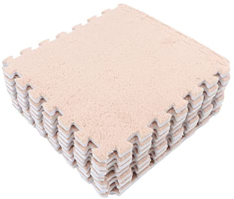 VBESTLIFE Plüsch-Puzzle-Schaumstoff-Bodenmatte, 10 Stück, Weicher, Dicker, Geteilter, Ineinandergreifender Plüschschaum-Teppich für den Raumboden (Leicht gebräunt), #913