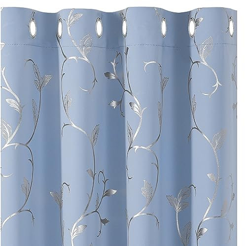 BUHUA Blau Verdunklungsvorhänge Silberfolie Wärmeisolierende Vorhänge mit Ösen Gardienen 2-Set H 214 x B 132 cm Gardinen Wohnzimmer & Schlafzimmer Thermovorhang Kälteschutz