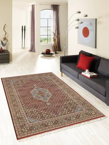 Rug Studios Teppich BENARAS BIDJAR | Farbe: Rot | Größe: 40 x 60 cm | Orientalisch | Umrandung | orientalisch | gemustert | glamourös | Klassisch | Landhaus | Modern | elegant | Orientalisch | Umrandu