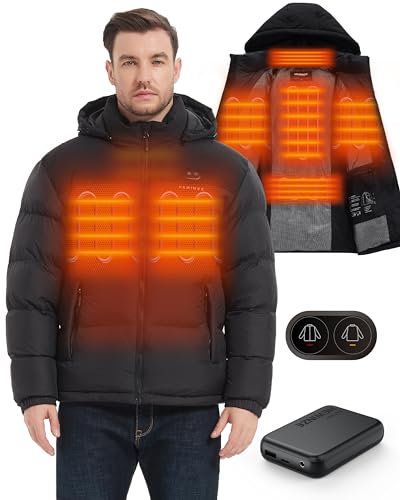 HEWINZE Beheizte Kapuzenjacke für Herren – elektrische Dual-Control-Heizungs-Wärmejacke mit 7,4-V-Akku, EU Groß, Schwarz