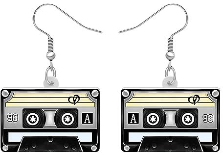 DALANE Acryl Fun Vintage Radio Kassette Ohrringe Retro Schmuck für Frauen Mädchen 80er 90er Jahre Nostalgie Geschenke (Schwarz A)