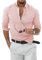 JMIERR Chemise en Lin Homme en Coton 2024 Casual Bouton Shirts Beach Manches Longues Chemises Loose Fit Rose XL