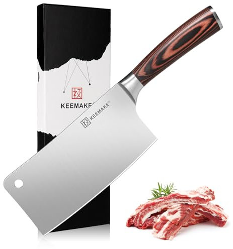 KEEMAKE Coltello Mannaia da Cucina Professionale, Coltelli Verdure 18 cm Chef Ristorante Cinese in Acciaio Inossidabile, Regalo per Papà Mamma