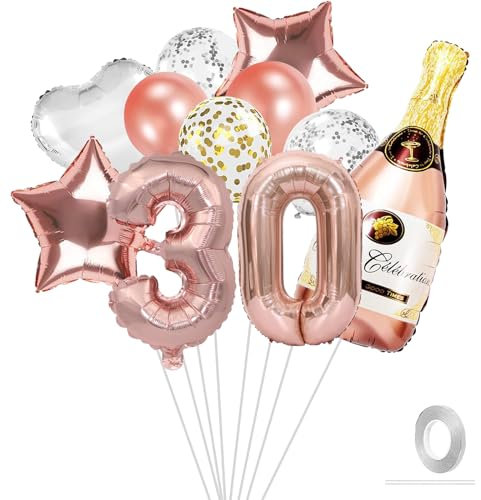 30 Geburtstag Frauen Deko, Rosegold Ballons Deko 30 Geburtstag Frau Mann, 30. Geburtstag Deko Set mit Luftballons 30. Geburtstag, Konfetti Luftballon,Geburtstagsdeko 30 Geburtstag Party Deko Supplies