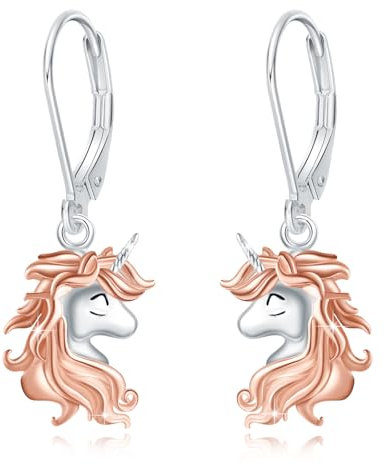 Mädchen Creolen 925 Sterling Silber Tier Einhorn Ohrringe für Damen Kinder Kleine Creolen Kreis Ohrringe Tier Anhänger Schmuck für Tochter Kinder
