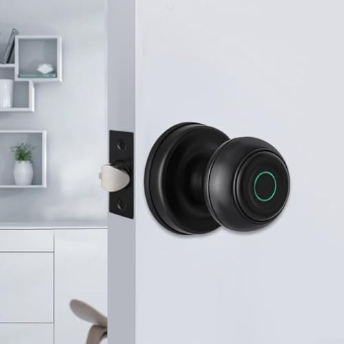 Intelligentes Passwortschloss, Fingerabdruck-Türschloss, intelligenter Türknauf, biometrischer Türknauf mit App-Steuerung (schwarz)