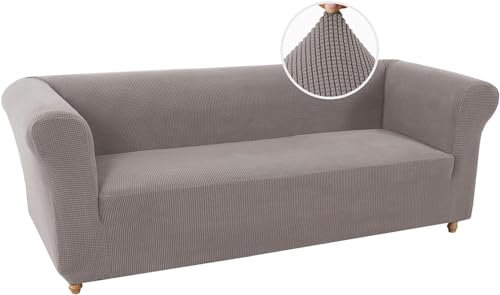 WWQQKJ Stretch-Sofabezug for Chesterfield, Stretch-Sofabezug, rutschfest, schmutzabweisend, 3-Sitzer-Sofabezug mit Armlehnen, superweicher Stoff (Color : Taupe, Size : 3 Posti)