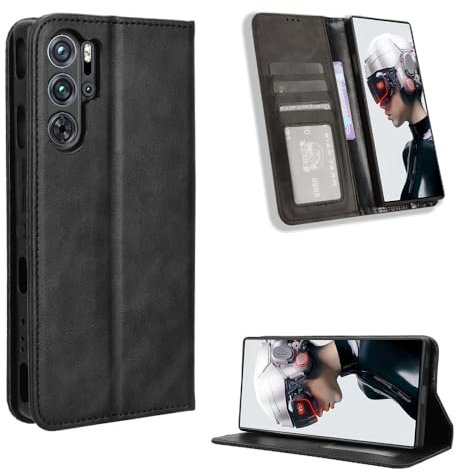 ZTE Nubia Red Magic 9 Pro Plus Hülle [Brieftasche] [Klammerfunktion] [Kartenfächer] [Magnetic Flip Cover] Kompatibel mit ZTE Nubia Red Magic 9 Pro Plus Smartphone(Schwarz)