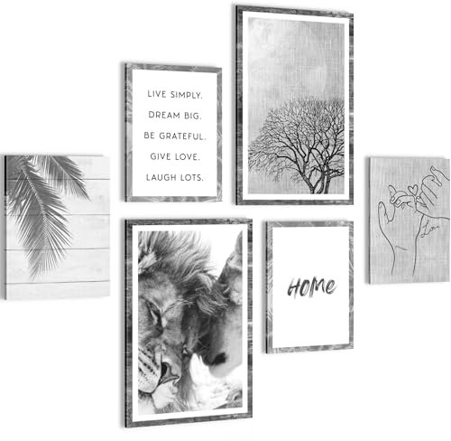 Novart Wandbilder Set Löwen Liebe Home Schwarz Weiss - KEIN EXTRA RAHMEN BENÖTIGT - Modern Deko - Wohnzimmer Schlafzimmer N018567c