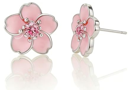COLLBATH Ohrringe S925 Sterling Silber Kirschblüten Schmuck Zarte Blumen Schlenker Für Frauen Und Mädchen Für Geburtstag Party Bankett Als Geschenk 1 Paar