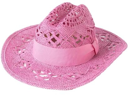 Chapeau d'été à large bord tissé à la main pour femme - Chapeau de paille en papier, rose, taille unique