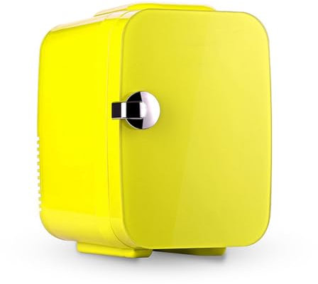 KANBUN Mini Skin Care Refrigerator, Portable Refrigerator with Clean Door (4L/6 Cans) Personal AC/DC Food, Travel, Bedroom Refrigerator,Yellow