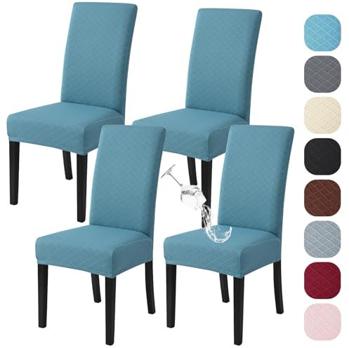 Alishomtll Stretch Stuhlhussen 4er Set Universal Moderne Jacquard Wasserdicht Stuhlbezug Schwingstuhl Elastische Hussen Abnehmbare Stuhlüberzug für Esszimmer Küche Bankett Hochzeit (Blau, 4 Stück)