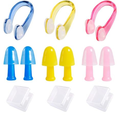 NIYATA 3PCS Pince Nez Natation, Pince Nez Natation Adulte, Pinces à Nez en Silicone, avec 3 Boîte de Rangement Bouchons d'oreilles en Silicone, Réutilisable, pour Piscine Natation Plongée, 3 Couleurs