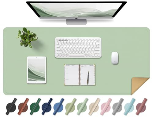 Leder-Schreibtischunterlage, Rutschfeste Große Mausunterlage, Computer- und Laptop-Matte, Schreibtisch-Schreibtischmatte für das Schreiben, Schreibtisch-Blotter-Pads Dekor (Hellgrün, 80x40CM)