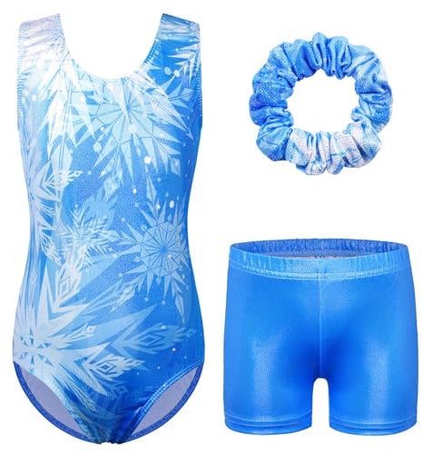 ZNYUNE Gymnastikanzug Hose mädchen Turnanzug Ärmellos/Langarm turnkleidung mädchen Gymnastik Tumbling Tanz Hose KHB369 BlueSnowflake 8A
