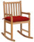 HEFZGDB Schaukelstuhl mit Rotem Kissen Massivholz Teak Balkonstuhl Loungesessel Sonnenliege Geeignet für den Pool, die Terrasse und die Veranda.