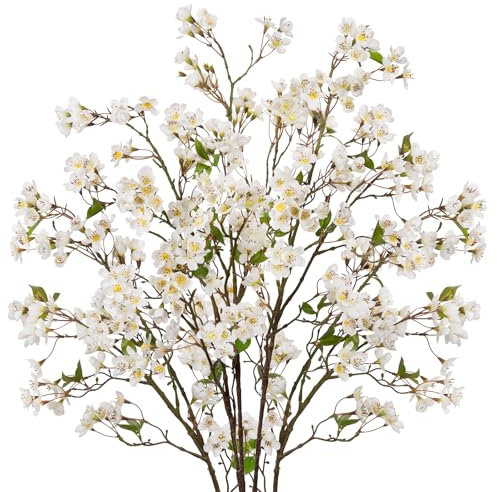 Oairse 5er-Set Künstliche Apfelblüte Künstliche Kirschblütenzweige Deko 95cm Kunstblumen Wie Echt Frühlingsblumen Kunstzweige für Tischdeko Zuhause Tisch Hochzeits Büro Dekoration, Weiß
